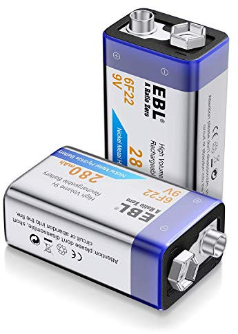EBL Piles Rechargeables 9V en Ni-Mh à Longue Duréé, Lot de 2 Piles 9V Rechargeables 6F22 pour Les Multimesureurs, Détecteur de Fumée