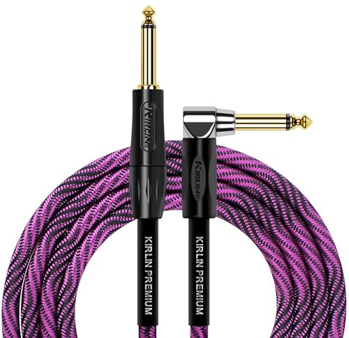 KIRLIN Cable IWB - Cable de instrumento, ángulo recto de 1/4 pulgadas a recto, onda negra y púrpura, 10 pies (IWB-202 BFGL-10/WBP)