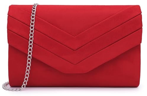 Milisente Damen Clutch, Wildleder Abendtasche Hochzeit Tasche Clutch Bag Elegante Umschlag Crossbody Schultertasche klein Umhängetasche(rot)