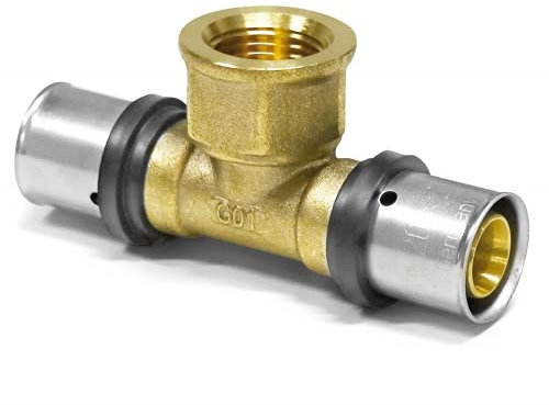 Press-T-Stück mit Innengewinde für Alu-Verbundrohr 16-63mm |Trinkwasser DVGW | Kontur TH + U Größe 32 x 3-1/2 - 32 x 3 mm