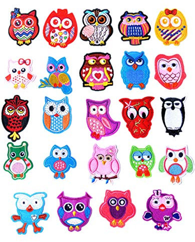 24 Pack Cute Owl Iron on Patches Animal Sew Appliques Embroidered Fabric Embellishments for Clothing Motif Craft Supplies