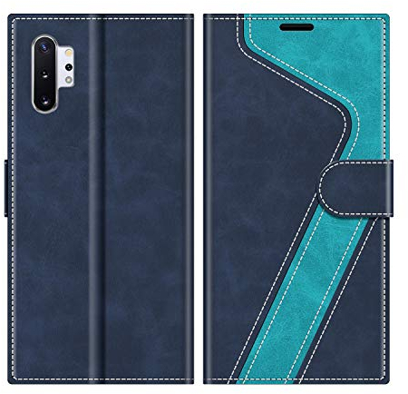 MOBESV Coque pour Samsung Galaxy Note 10 Plus, Housse en Cuir Magnétique Fonction Stand Étui pour Samsung Galaxy Note 10 Plus, Élégant Bleu