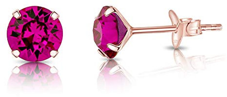 Orecchini Fucsia - Orecchini Punto Luce Argento 925 Placcati Oro Rosa con Cristallo Austriaco 6 mm - Orecchini Donna Fucsia - Orecchini Fuxia Donna - Orecchini Lobo Oro Rosa - Punti Luce Oro