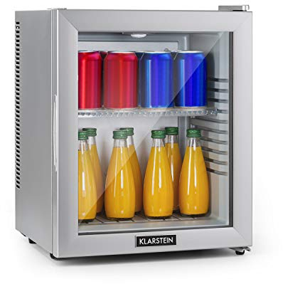 KLARSTEIN Brooklyn Nevera Pequeña Portatil Eléctrica Puerta Cristal, Mini Nevera Silenciosa para Casa y Oficina, Frigorificos Pequeños Refrescos, Cervezas, Estantes Extraíbles, Minibar 12-18°C, 23 l.