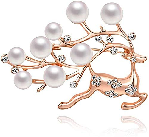 Aeromdale Brosche Reh Perle Strass Zubehör Kostüm Schmuck Geschenk Weihnachten Frau Mädchen - Rose Gold