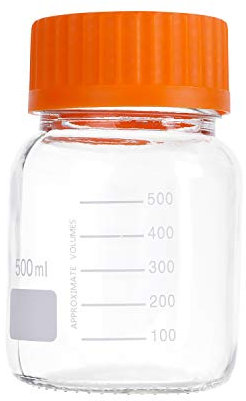 Moonetto 6 Pack 500mL Wide Mouth Graduated Round Reagent Media/Storage Lab Glass Bottle With GL80 Orange Polypropylene Screw Cap…