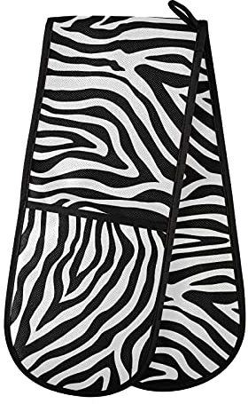 PUXUQU Oven Gloves Double Oven Mitts Gloves, Abstract Animal Zebra Print Heat Resistant Oven Gloves for Baking BBQ Kitchen Cooking Gloves