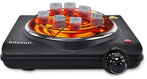 Kitosun Premium Kohleanzünder Elektrisch - für Carbon Kohle Kochplatte Black Heat Anzünder Schwarz mit Intelligenter Hitzekontrolle + Grill Holzkohle aus Edelstahl + Langes 150 cm Kabel