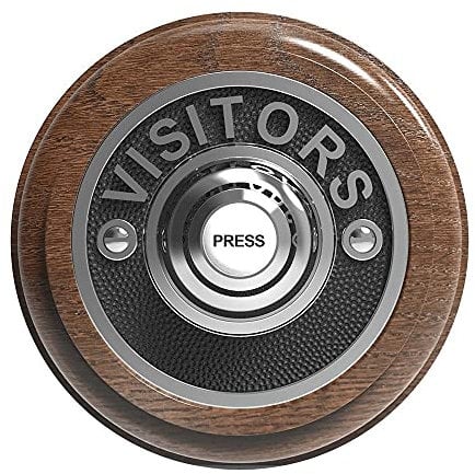 Traditional Round Wired Doorbell Visitors in Tudor Oak and Chrome