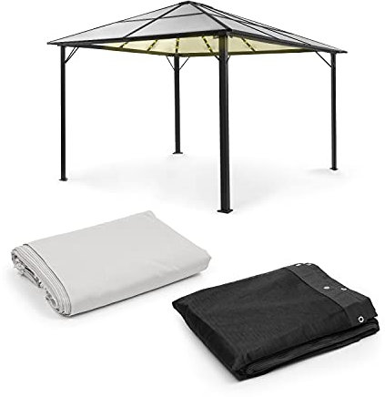 blumfeldt Pantheon Solid Sky Ambient Solar Pavillon, Komplett-Set, mit Seitenwänden, mit Moskitonetzen, Material Gestell: Aluminium, Material Dach: Polycarbonat, Maße: ca. 3 x 4 m, hellgrau