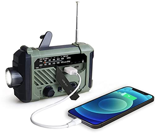 ZHAOF Portable Speaker Wind Up Radios, Waterproof Emergency Hand Crank Weather Radio, Solar Dynamo LED Torch Light SOS Alarm USB Cell Phone Charger,Green,155mm*94mm*49mm