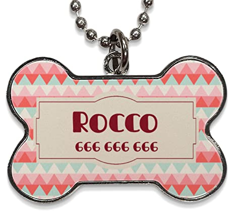 LolaPix Chapa Perros Personalizadas con foto, texto o imagen. Placas para Perros. Chapa metálica con forma de hueso. Regalo personalizado. ZIGZAG PASTEL