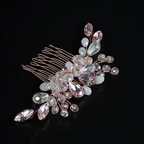 JWICOS Braut-Hochzeits-Haarkämme, Kristall-Braut-Kopfschmuck, Haarschmuck für Damen und Mädchen (Roségold)