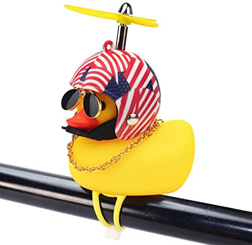 wonuu Gummiente Spielzeug Auto Ornamente Gelb Ente Auto Armaturenbrett Dekorationen Quetschen Ente Fahrrad Hörner mit Propeller Helm (amerikanische Flagge)