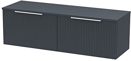 Hudson Reed DFF1494W2 Fluted Modern Bathroom Wall Hung 2 Drawer Double Vanity Unit with Colour Matched Worktop, 1200mm, Soft Black
