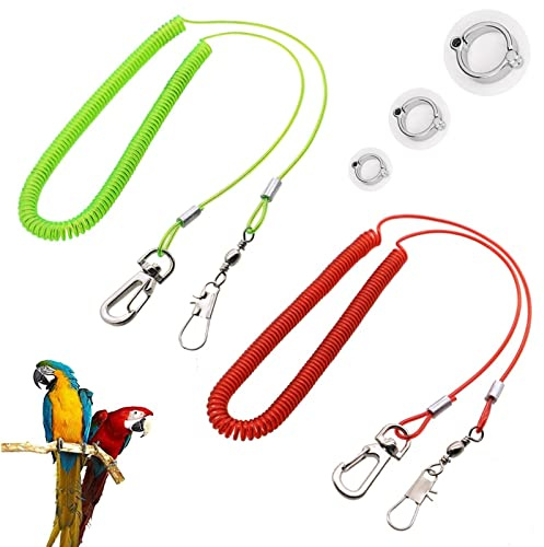 Corde Volante pour Perroquet,Harnais pour Perroquet,Harnais pour Oiseaux Perruche de 5M,Corde D'entraînement Anti-Morsure (Vert et Rouge)