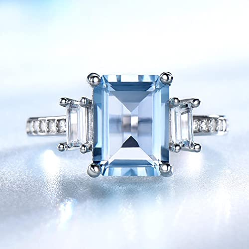 ZLING Rechteck Erstellt Sky Blue Topaz Ringe 925 Sterling Silber Schmuck Bunte Edelstein Ringe Für Frauen Geschenke Edlen Schmuck