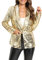 IWFEV Damen Pailletten Blazer Langarm Sparkle Open Front Jacke Schalkragen Cardigan, champagnerfarben, L