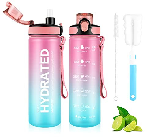 MYFOREST 700ml Tritan™ Trinkflasche, großer Auslauf für großer Schluck/abnehmbarer für klein Trinken, Kratzfester Zeitmarker für motivierende Flüssigkeitszufuhr, sturzfest/BPA-frei Wasserflasche