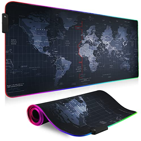 RGB MausPad LED Game MausPad, großes leuchtendes MausPad mit RGB leichter, farbenfrohe weiche Mausmatte für Mäuse Computer Tastatur mit Anti -Slip Gummi Basis Wasserdichte Mäusematten (9040 map)