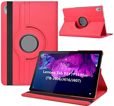 Dlahaby Funda para Lenovo Tab P11 Plus TB-J616 / Tab P11 TB-J606 11 Pulgadas, Cuero PU con Función de Soporte Giratorio Funda para Lenovo Tab P11 & Lenovo Tab P11 Plus,Rojo
