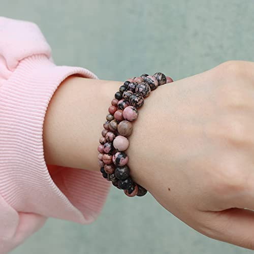 3Pcs/Set Natural Stone Bracelet Sets Aventurine Stone Agates Bracelets for Men Women Elastic Rope Jewelry Bracelet Gift Fashion,Indian Agate,23cm