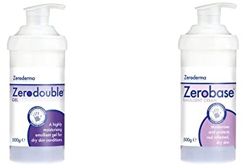 Zeroderma Zerodouble Gel 500g - Moisturising Emollient Gel for Dry Skin Conditions & Zerobase Emollient Cream, 500 g