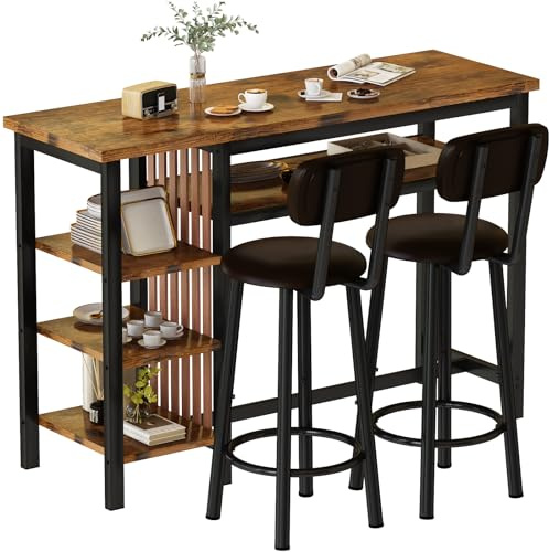 Bar Table and Chairs Set, 47'' Counter Height Dining Table Set with Storage