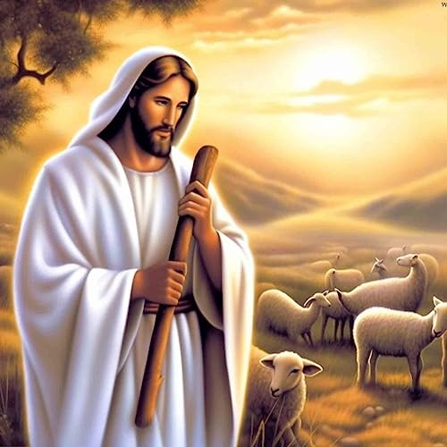 Bimkole DIY 5D Diamond Painting Zubehör Jesus, Schaf Diamant Malerei Kit Voll Runde Bohrer Malen nach Zahlen Malerei Stickerei Kreuzstich Diamond Dekoration 30X30 cm