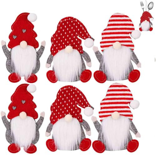 AuFiiy Christmas Cutlery Holder Costume, 6Pcs Christmas Gnome Santa Xmas Party Dinner Table Decoration
