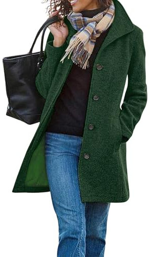CHARTOU Women's Casual Thicken Wool Blend Stand Collar Single Breasted Pea Coat, Green, X-Large
