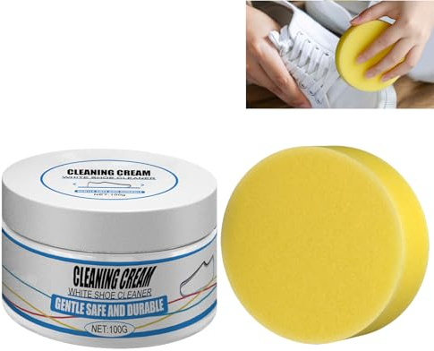 GNAUMORE Shoes Fleckenentferner Creme,Sneaker-Flecken-Reinigungscreme,Schuhcreme Mit Schwamm,Weiße Schuhputzcreme,Sneaker Fleck Reinigungscreme mit Schwamm,Schuhaufhellungs Reinigungswerkzeug