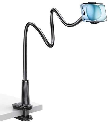 UGREEN Gooseneck Phone Holder Bed Long Lazy Arm Stand Adjustable Mobile Desk Table Filming Reading Mount Flexible 360°Rotating Clamp Clip Compatible with iPhone 16 15 Pro Max 14,Galaxy S24 Ultra,Pixel