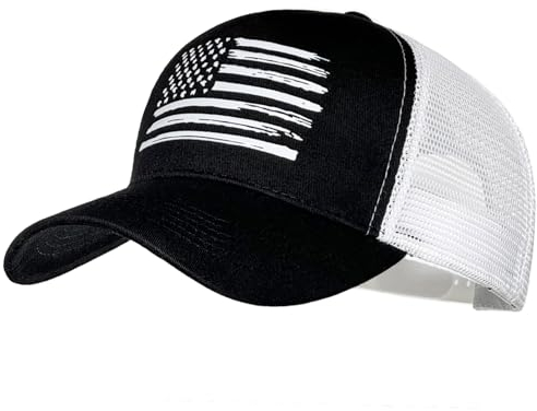 QYJ American Flag Trucker Hats, USA Hut für Männer und Frauen - Adjustale Baseball Cap, Outdoor Mesh Snap Back - für den täglichen Gebrauch, Schwarz-weiß-weiße Flagge, L/Einheitsgröße