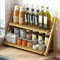 Dreamhousey Kitchen Storage Rack Household Worktop Spice Rack 2 Tier Multifunctional Spice Rack Simple Modern Flower Shelf Bamboo Wood (Wood Colour, L)