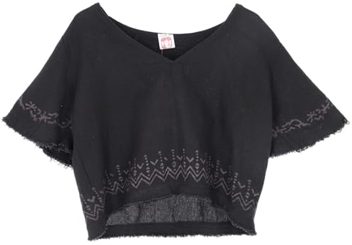 GURU SHOP Weites Top mit handgefertigtem Druck, Boho Shirt | 100 % Baumwolle, weit geschnitten, einzigartiger Blockdruck, ideal für Festivals, vielseitig kombinierbar.