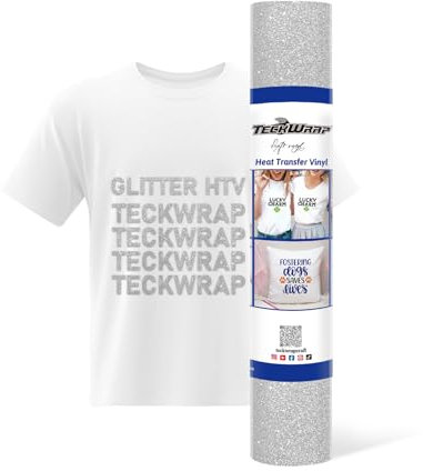 TECKWRAP Glitter HTV Silver Glitter Heat Transfer Vinyl Roll 12 x 5ft for DIY Clothing,T-Shirts,Fabric Silver Glitter Iron on Vinyl Compatible with Heat Press Craft Cutters