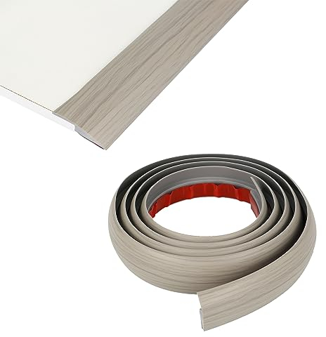Übergangsprofil Selbstklebend, PVC Fußböden Abdeckleiste Vinyl Übergangsschiene Abschlussprofil Tür Schwellen Abschlussleisten Bodenprofil (1, Graue Holz, HöhenAusgleich 5MM X Länge3M)