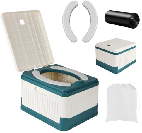 Toilettes de camping, toilettes sèches pour enfants, sans produits chimiques, toilettes pliantes mobiles avec 20 sacs de toilette bio et 2 coussinets confortables en polyuréthane, toilettes mobiles