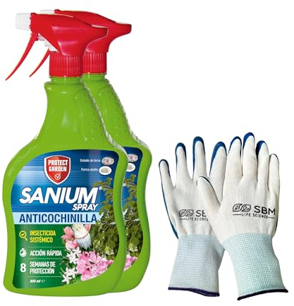 PROTECT GARDEN Sanium Spray Anticochinillas, Insecticida Sistémico de Listo X 2 + guantes jardíneria