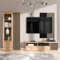 Wohnwand Anbauwand 3-teilig, Vitrine, TV Lowboard, Wandpaneel, Eiche mit schwarz