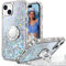 Unlicaku for iPhone 15 Case with Stand, Sparkle Glitter Case with Ring and Lanyard, Women Girls Luxury Cute Bling Diamond Protective Phone Cover for iPhone 15, Clear Silver