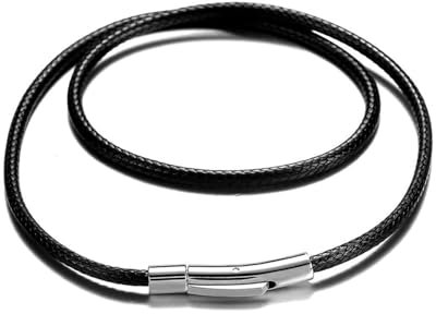 Braided Faux Leather Necklace, Leather Necklace Braided Rope Chain, Black Braided Leather Necklace, Leather Cord Chain For Men, Black Cord Chain For Men, Black Braided Leather Chain, 2mm, Length 51cm