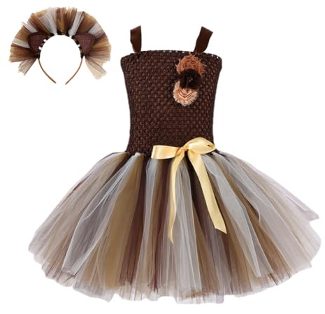Katutude Kinder Löwe kostüm Tüll Tütü Kleid Ärmellos Prinzessin Tüllkleid Mädchen Fee Prinzessin Kleid Set mit Tüllrock Armband und Haarreif für Weihnachten Halloween Karneval Party Cosplay