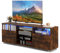 COSTWAY LED TV Stand Cabinet for 65 inch TVs, Wooden Entertainment Center with RGB LED Lights, Adjustable Glass Shelves and 2 Doors, 146cm Console Table Unit for Living Room (Rustic Brown)