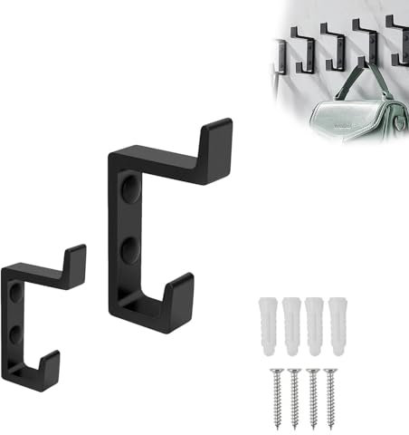 HJIAMA Ganci Appendiabiti 2 Pezzi, Appendiabiti Muro, Nero Opaco, Design a Doppio Gancio, Trattamento Angoli Liscia, Appendino da porta, Adatto per Bagno, Soggiorno, Camera da Letto
