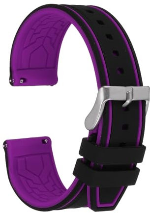 QUARKZMAN Bracelets de Montre en Silicone 20mm Bracelets de Montre à Dégagement Rapide, Noir Violet