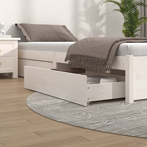 qohoio Bed Drawers 4 pcs White Solid Pine, Under Bed Storage, Rolling Drawers for Double/King Size Bed Frame Metal Platform Bed