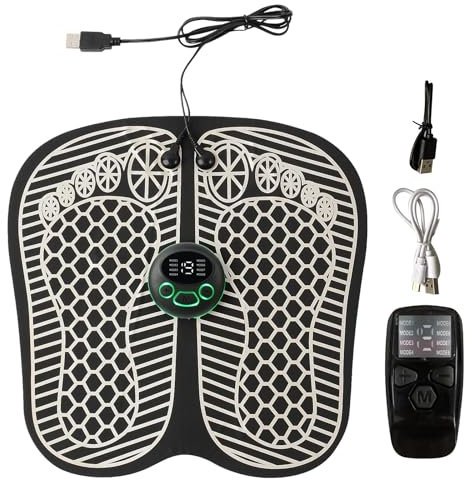 EMS Fußmassagegerät,8 Modi und 19 Intensitäten Fußmassagepads mit Heiz,Tragbares Massagegerät mit LCD-Display,Elektrisches Fußmassagegerät zur Durchblutungs-und Muskelschmerzlinderung