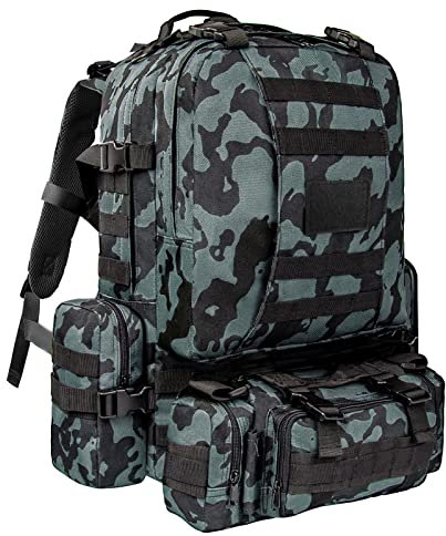Wiserset Taktischer Rucksack, 60L Militär Armee Rucksack, großer Survival Molle Tagesrucksack für Herren und Frauen,abnehmbare Outdoor Tasche, Reiserucksäcke für EDC, Camping, Wandern, Jagen, Blau
